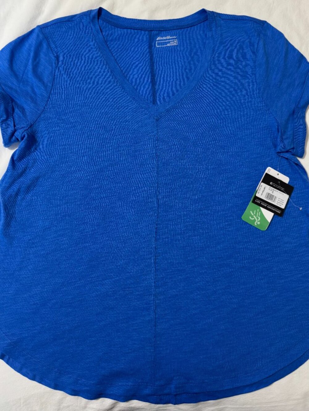 Eddie Bauer Blue V-Neck Active Tee Shirt Women’s Medium NWT